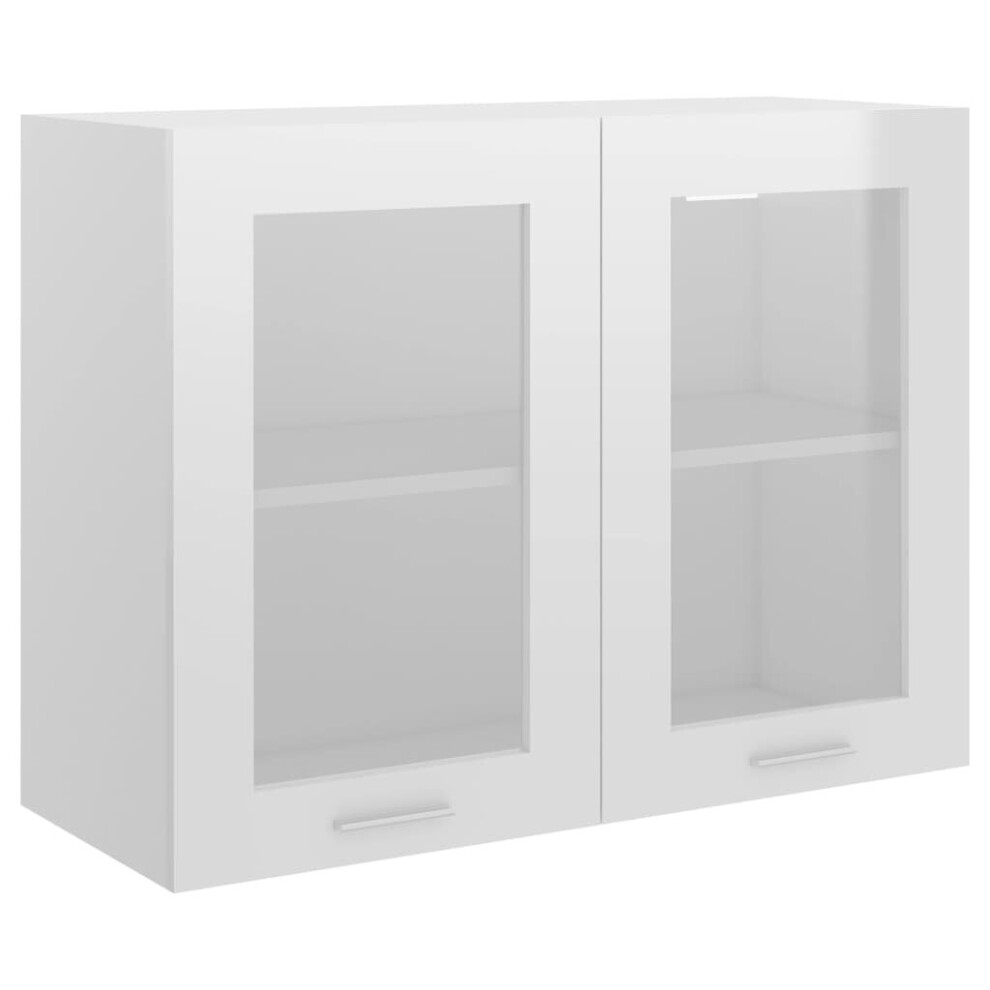 vidaXL Hanging Glass Cabinet High Gloss White Engineered Wood Storage Cupboard