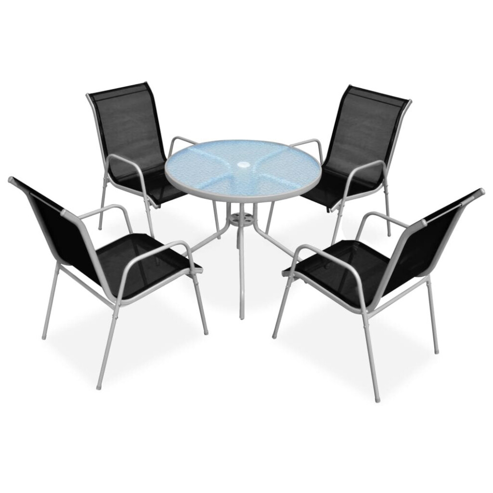 vidaXL Outdoor Dining Set 5 Piece Grey and Black Garden Table Stackable Chairs