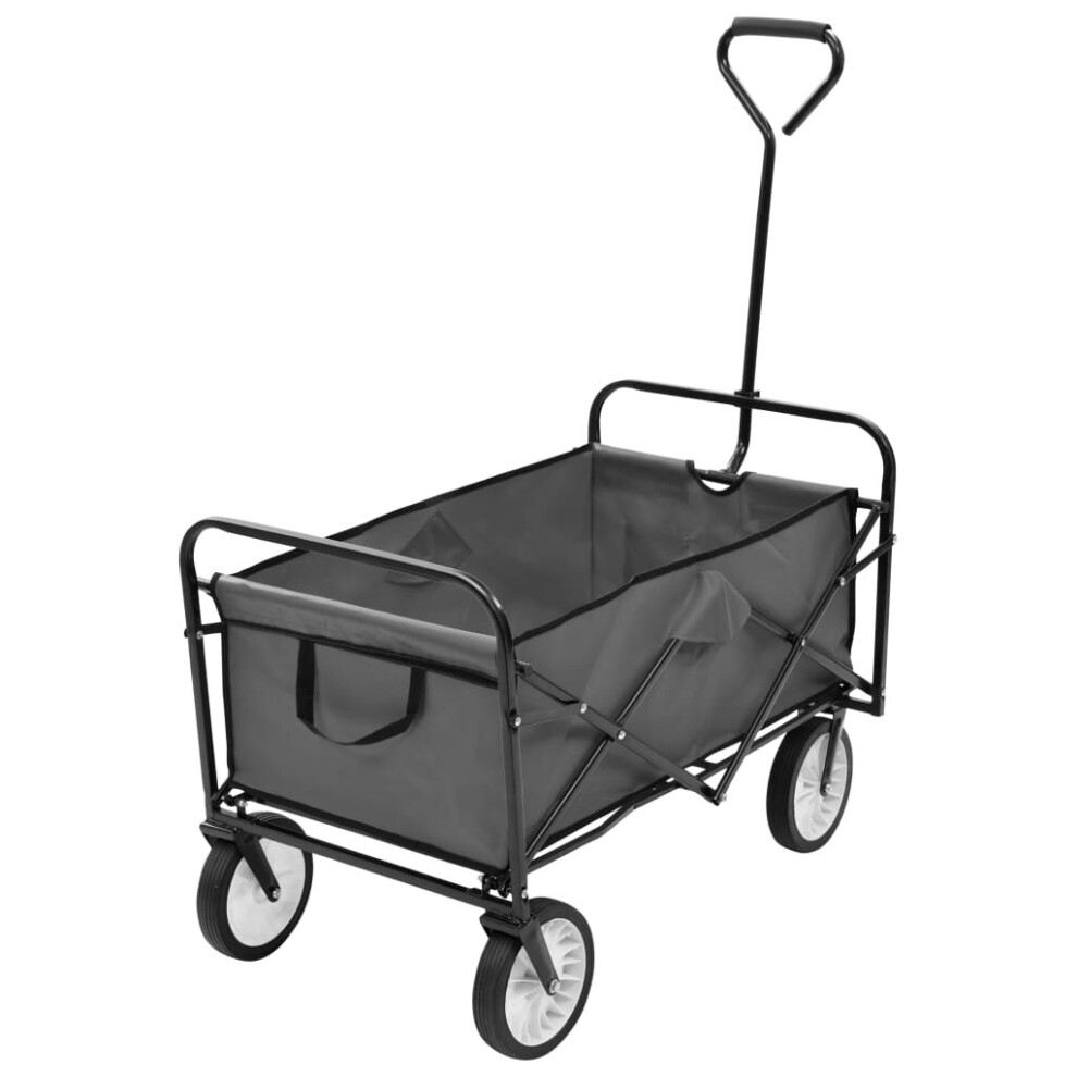 vidaXL Folding Hand Trolley Steel Grey Garden Tools Transport Cart Wagon Truck