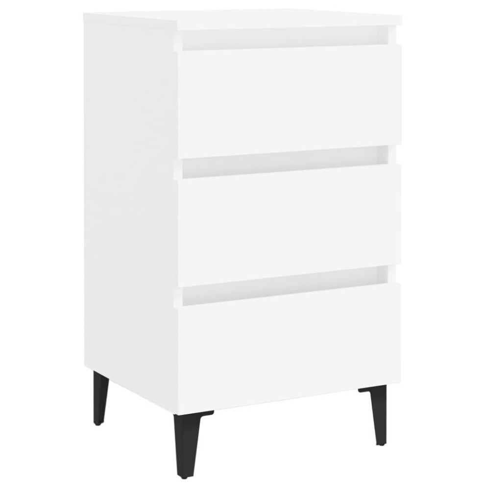 vidaXL Bed Cabinet with Metal Legs White Nightstand Bedroom Side Table Cabinet