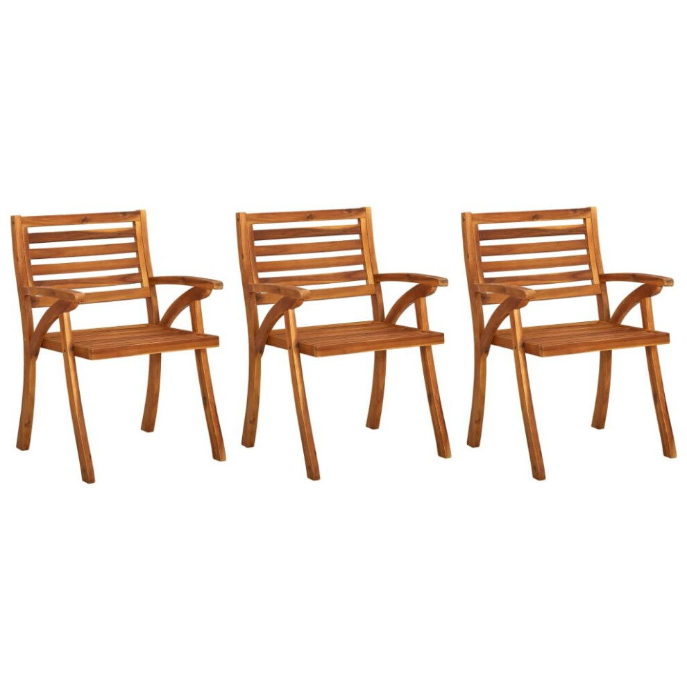 Vidaxl 3X Solid Acacia Wood Garden Chairs Dining Garden Armchairs Outdoor