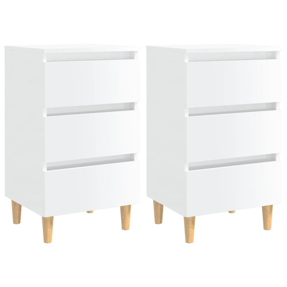 vidaXL 2x Bed Cabinets & Solid Wood Legs High Gloss White Bedroom Nightstand