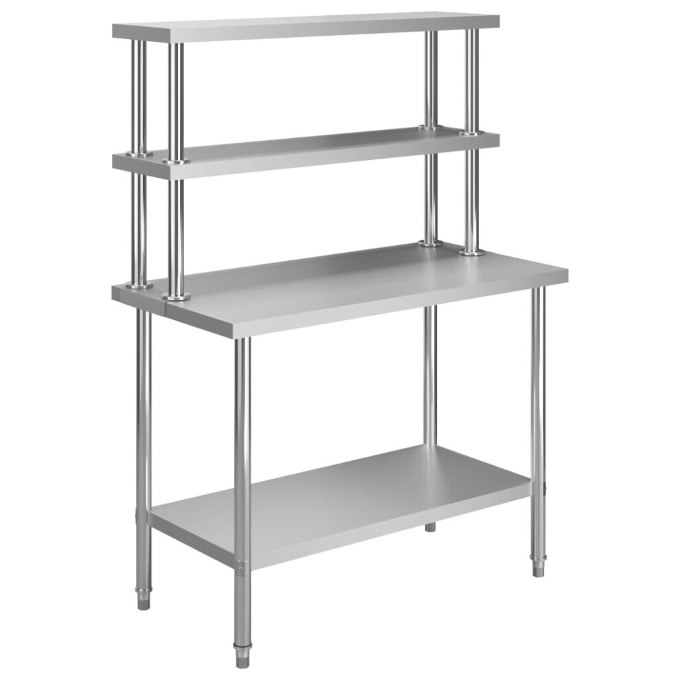 vidaXL Worktable with Overshelf Stainless Steel 120x60x150cm Kitchen Workbench