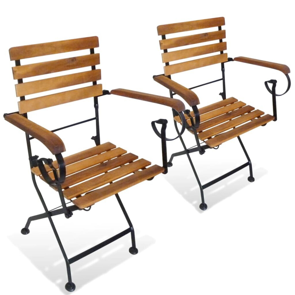 Vidaxl 2X Folding Garden Chairs With Armrests Acacia Wood Outdoor Patio Seat