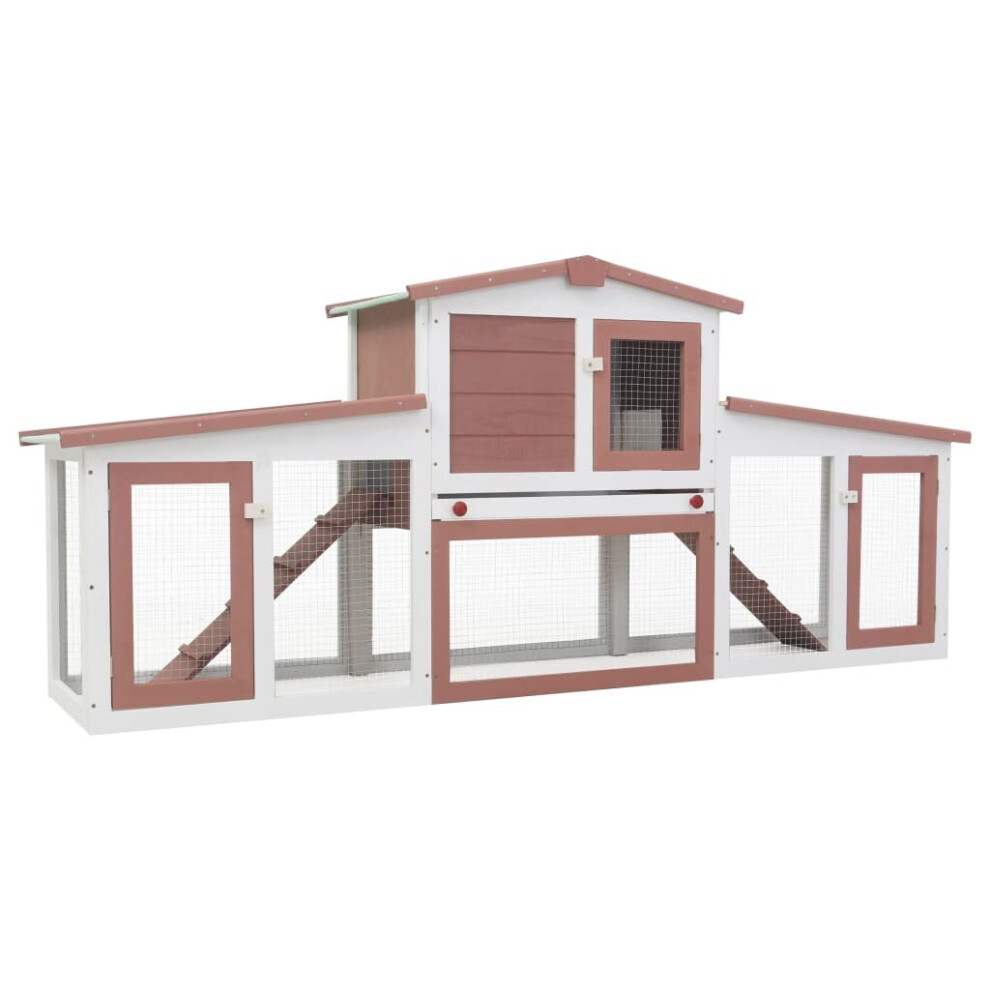 Vidaxl Outdoor Large Rabbit Hutch Brown And White Wood Small Animal Shelter