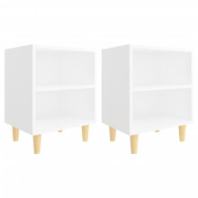 vidaXL 2x Bed Cabinets with Solid Wood Legs White Bedroom Nightstand Table