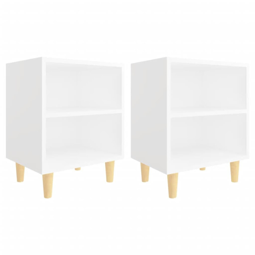 vidaXL 2x Bed Cabinets with Solid Wood Legs White Bedroom Nightstand Table