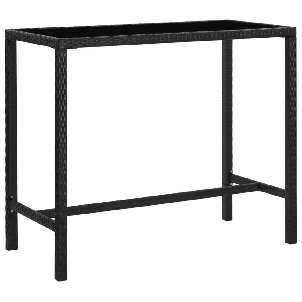 vidaXL Garden Bar Table Black Poly Rattan and Glass Outdoor Pub Counter Desk