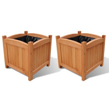 vidaXL Wooden Raised Bed Set of 2 Garden Planter Plant Pot Patio Flower Pot