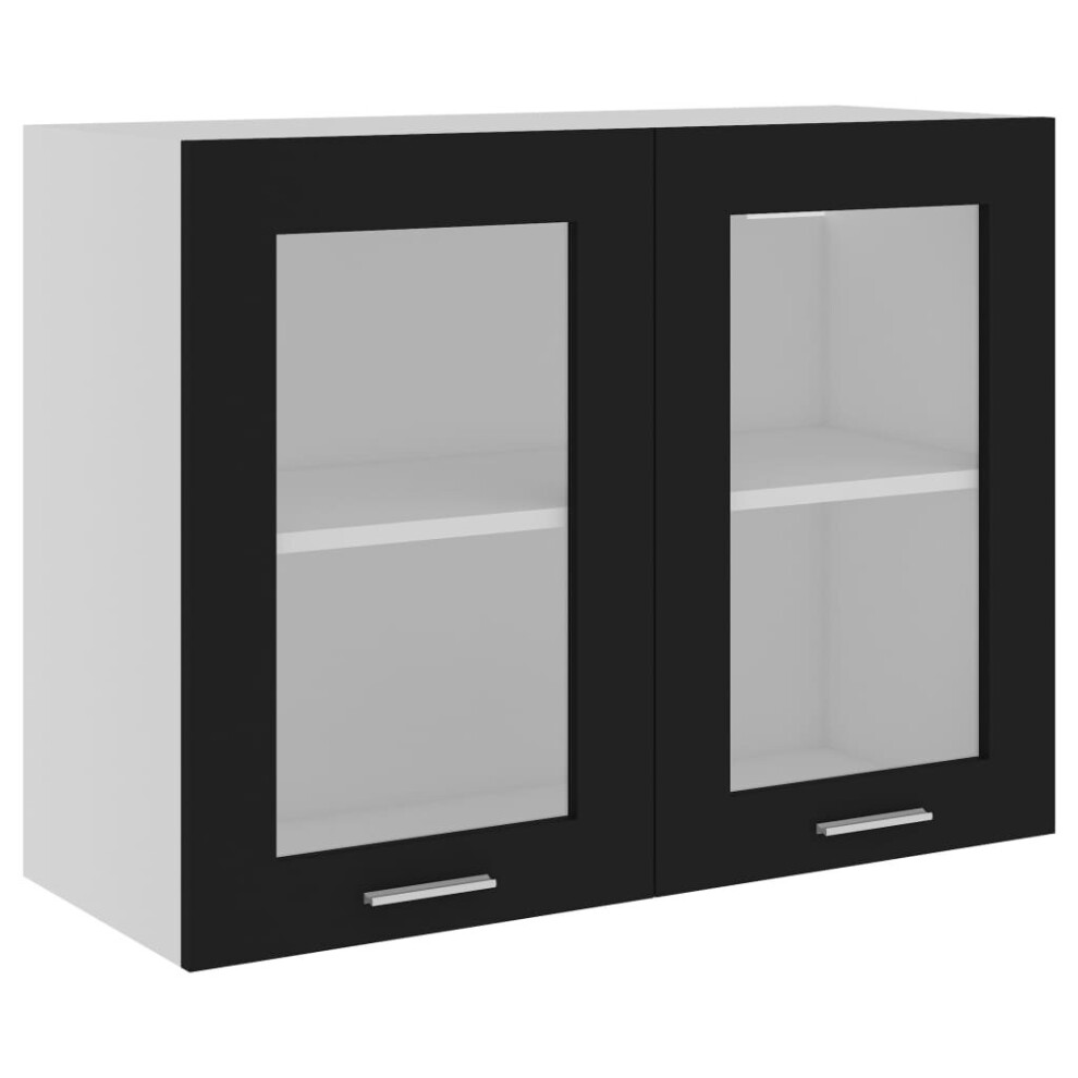 New Vidaxl Hanging Glass Cabinet Engineered Wood Furniture Storage Shelf Black 802530