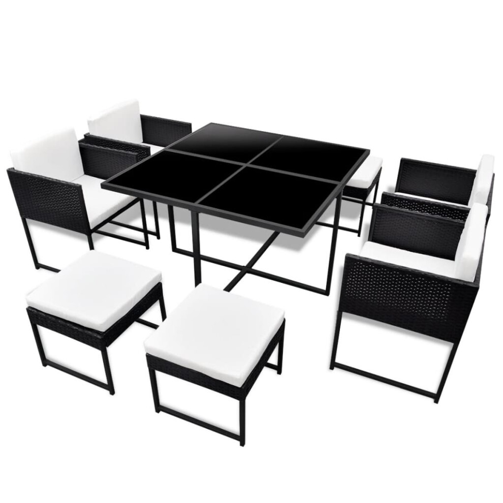 vidaXL Outdoor Dining Set 9 Piece with Cushions Poly Rattan Black Garden Set