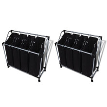 vidaXL 2x Laundry Sorters with Bags Black and Grey Clothes Storage Organiser
