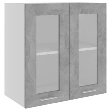 vidaXL Lyon Concrete Grey Glass Hanging Kitchen Cabinet with 2 Shelves, Engineered Wood 60x31x60 cm, 60 kg Load | 802525