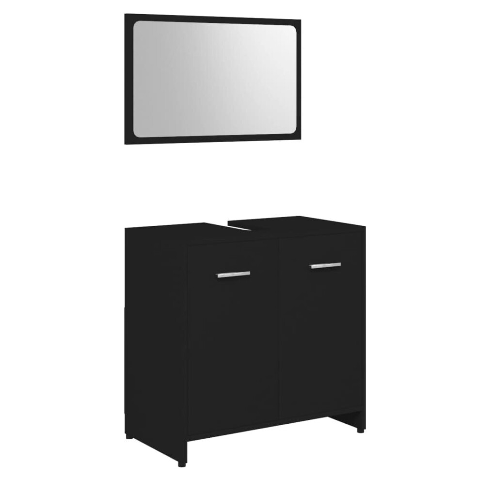 vidaXL Bathroom Furniture Set Black Engineered Wood Cabinet Unit Organiser