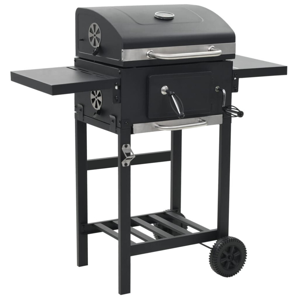 Vidaxl Charcoal-Fueled Bbq Grill With Bottom Shelf Black Freestanding Barbecue