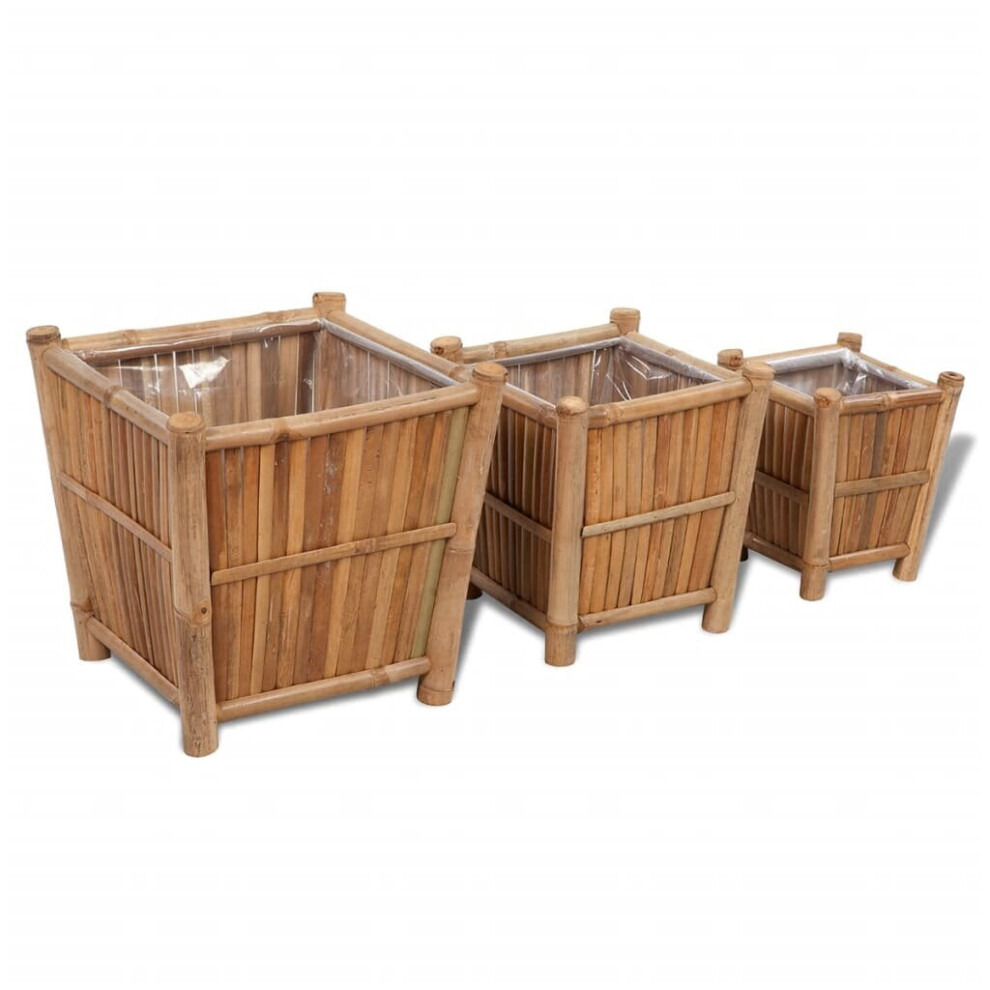 Vidaxl 3X Raised Bed With Nylon Lining Bamboo Outdoor Garden Raised Bed Pots