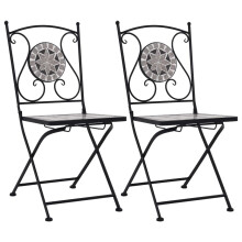 vidaXL 2x Mosaic Bistro Chairs Grey Ceramic Folding Garden Outdoor Furniture