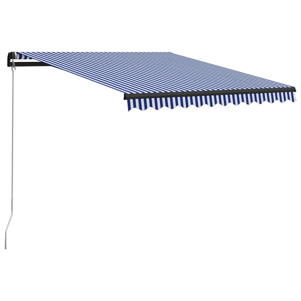 Vidaxl Manual Retractable Awning 350X250cm Blue And White Outdoor Arm Awning Blue,White