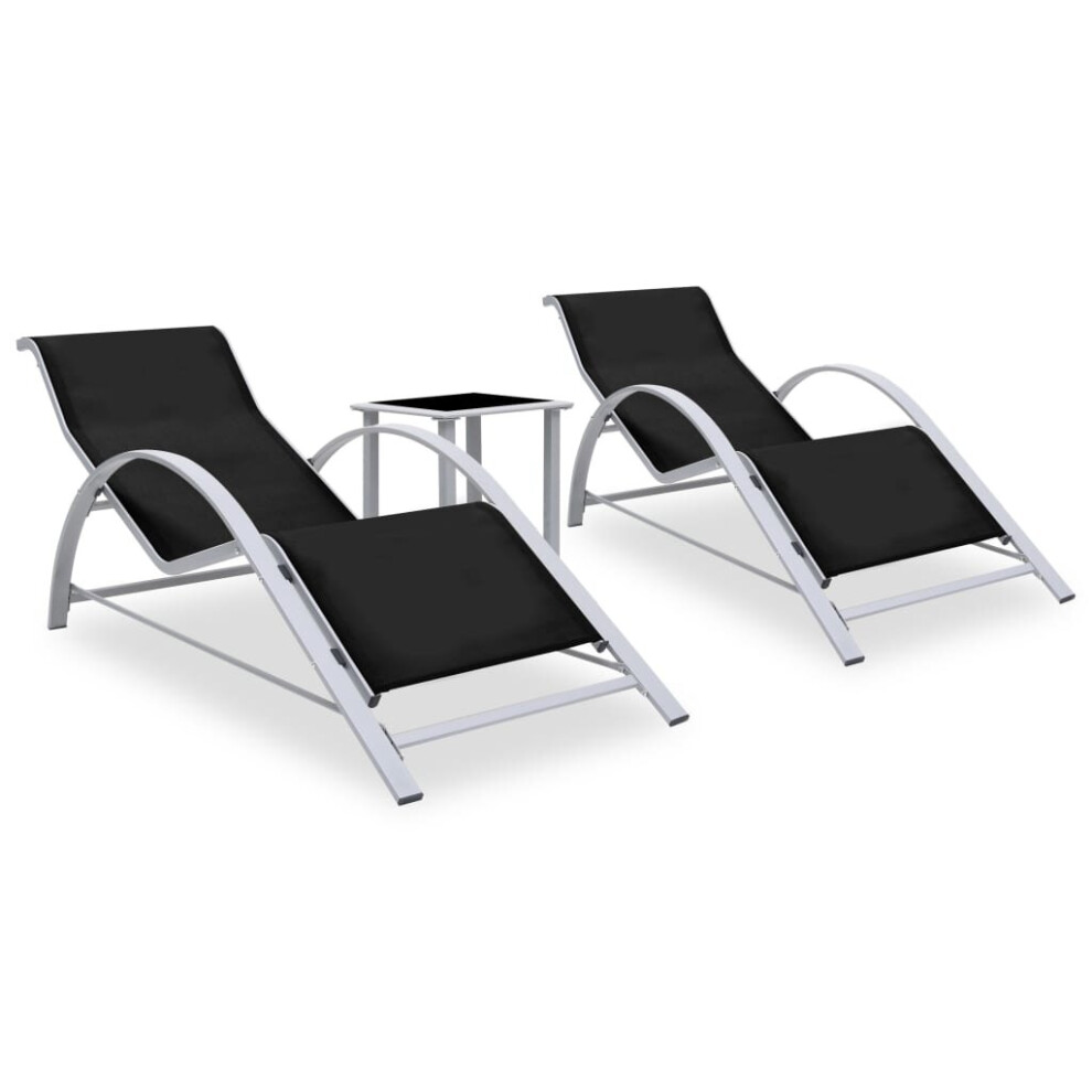 vidaXL 2x Sun Loungers with Table Aluminium Black Lounge Bed Daybed Outdoor