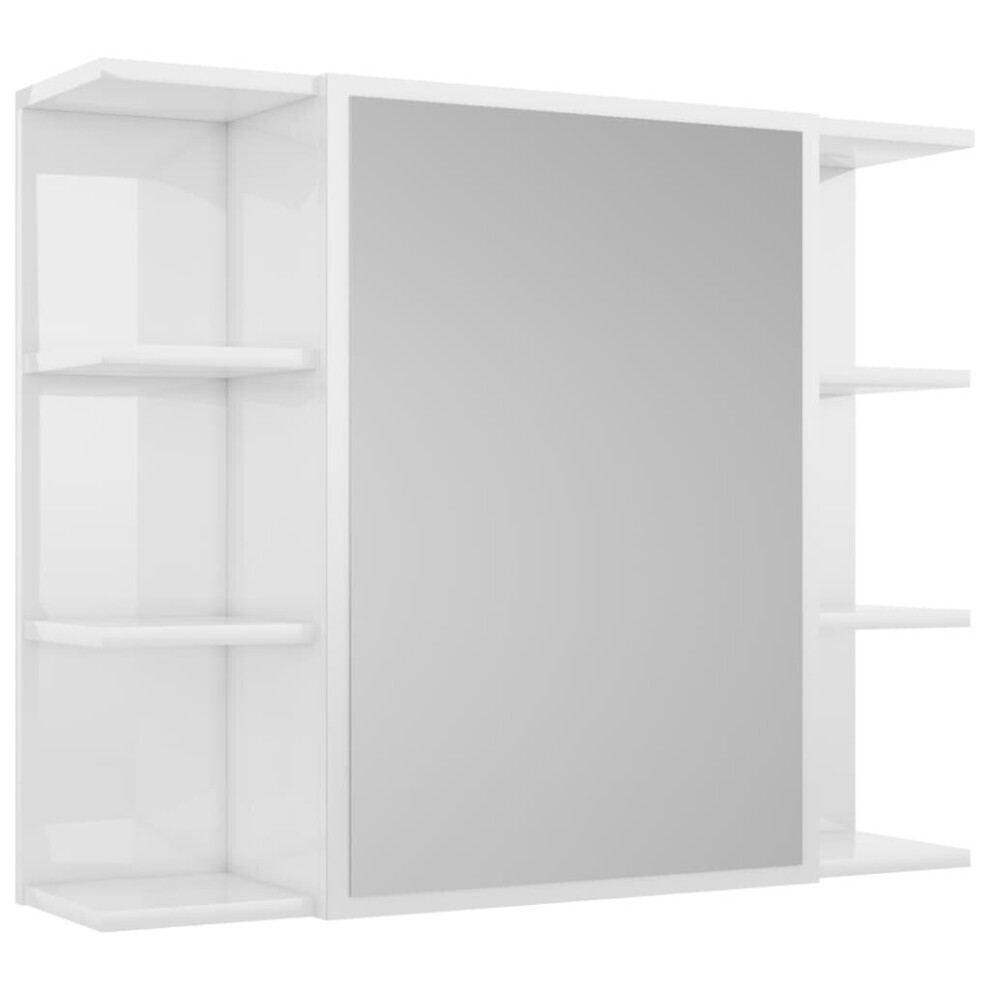 vidaXL Bathroom Mirror Cabinet High Gloss White Engineered Wood Storage Unit