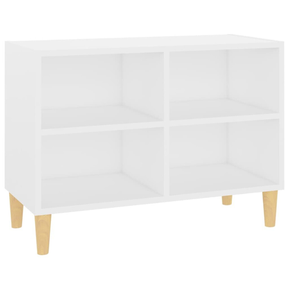 Vidaxl Tv Cabinet With Solid Wood Legs, White - 69.5 X 30 X 50 Cm, 4 Compartments | Engineered Wood & Eucalyptus | 805923