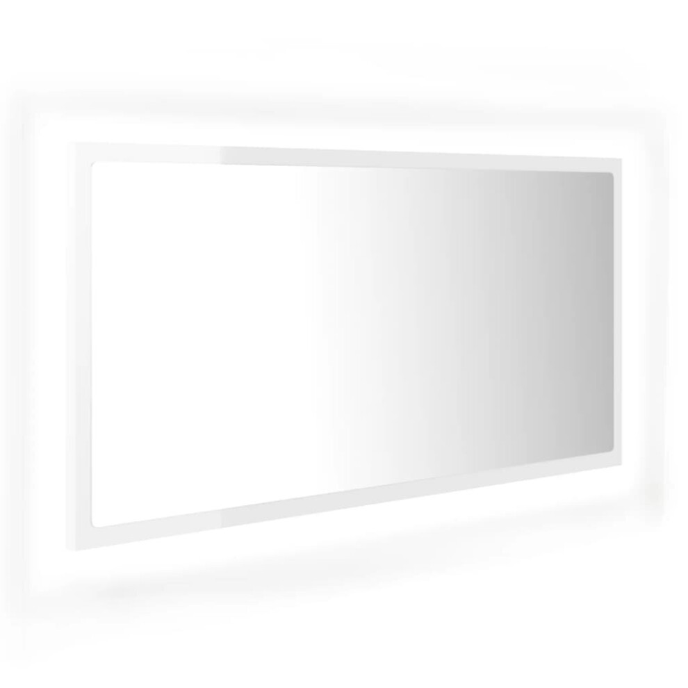 vidaXL LED Bathroom Mirror High Gloss White 90x8.5x37 cm Acrylic Wall Mirror