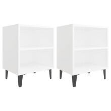 vidaXL 2x Bed Cabinets with Metal Legs White Storage Desk Bedroom Nightstand