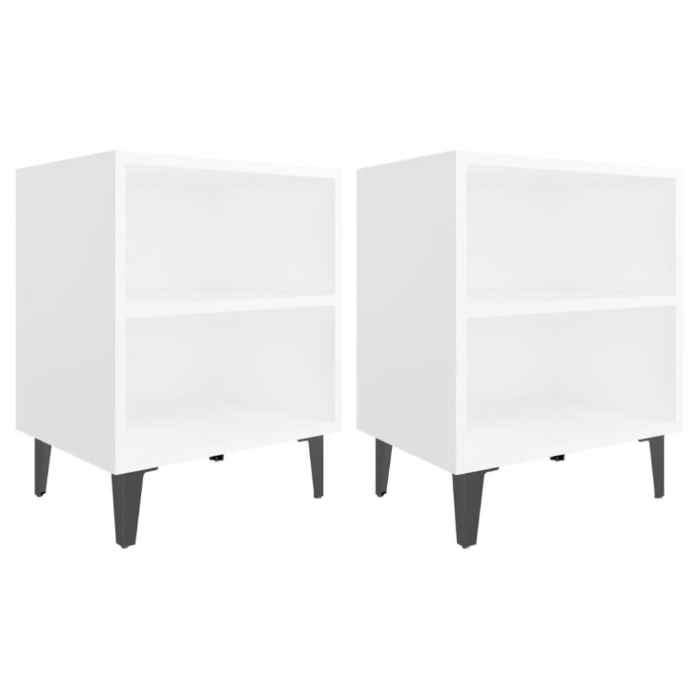 vidaXL 2x Bed Cabinets with Metal Legs White Storage Desk Bedroom Nightstand