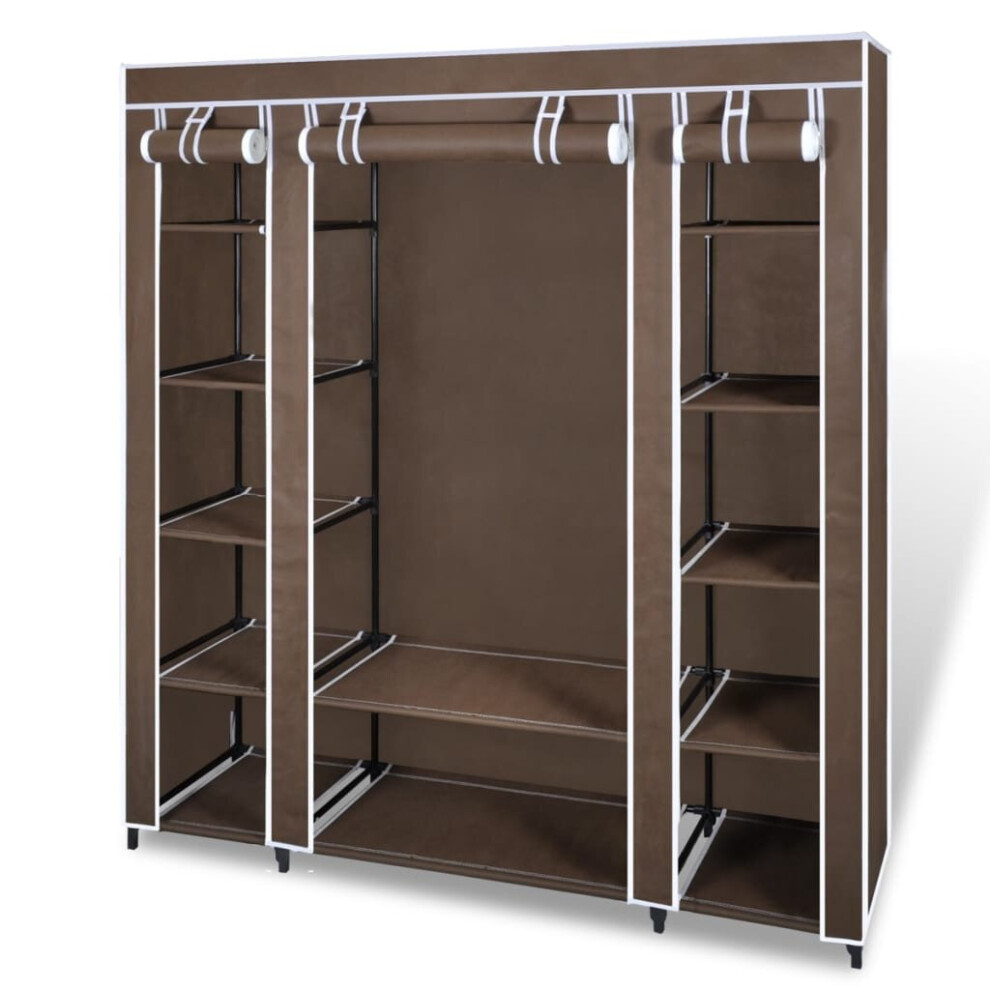 vidaXL Wardrobe with Compartments and Rods Brown Fabric Closet Rack Storage