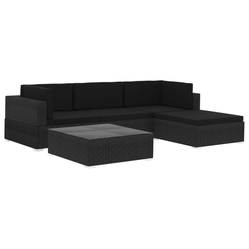 vidaXL 5x Garden Lounge Set with Cushions Poly Rattan Black Outdoor Sofa Sets