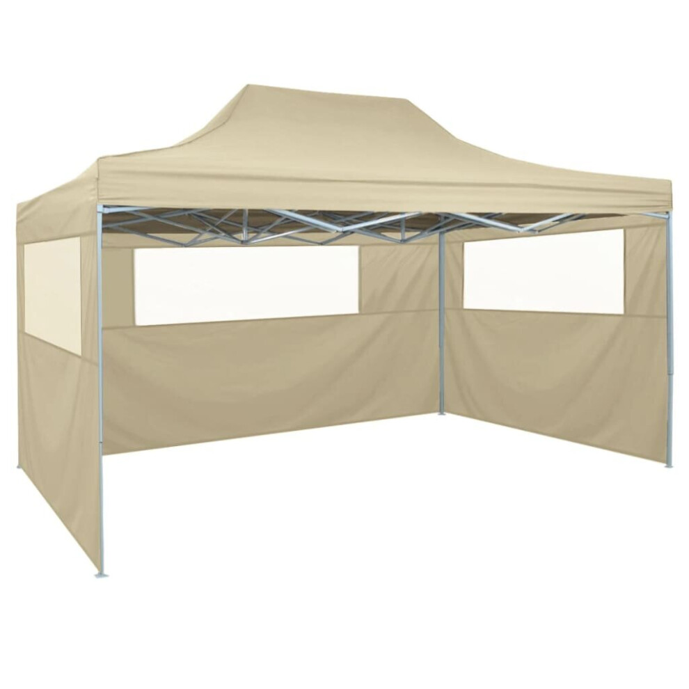 vidaXL Foldable Tent with 3 Walls 3x4.5m Cream Gazebo Shelter Marquee Canopy