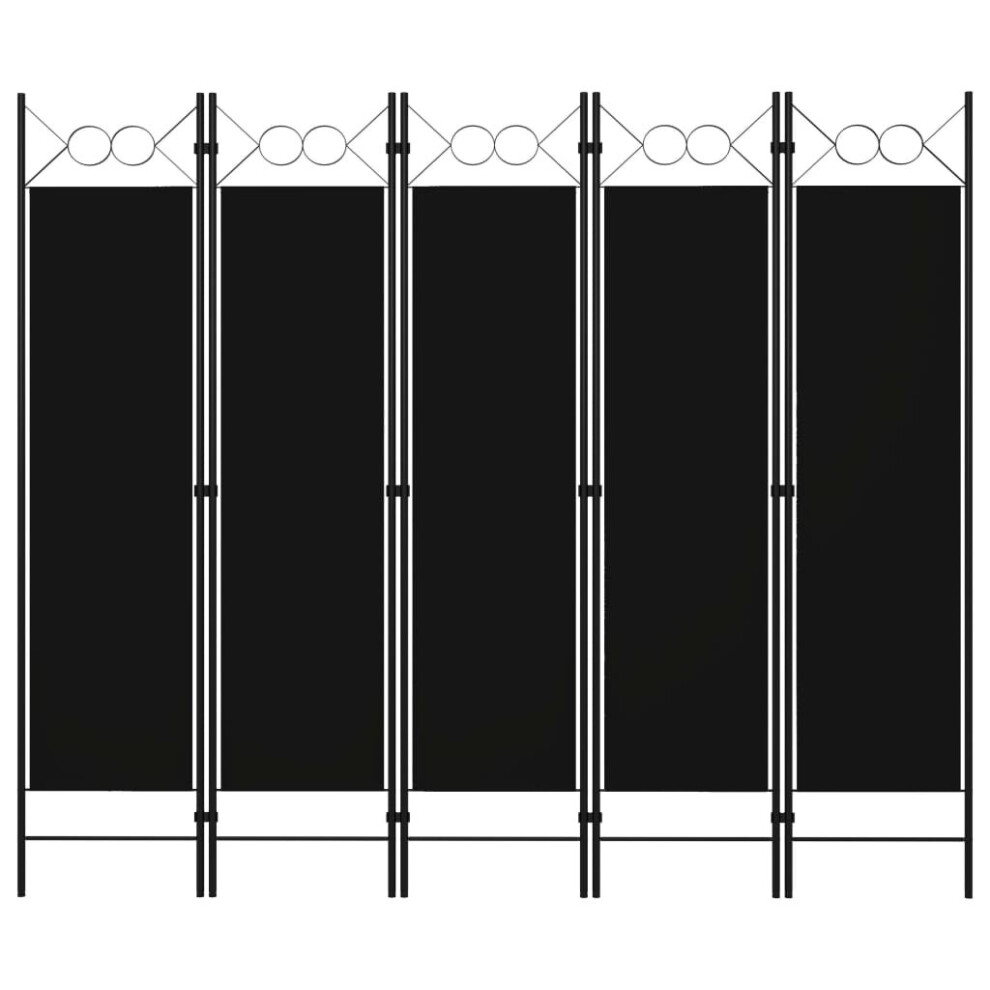 vidaXL 5-Panel Room Divider Black 200x180 cm Wall Partition Screen Separator