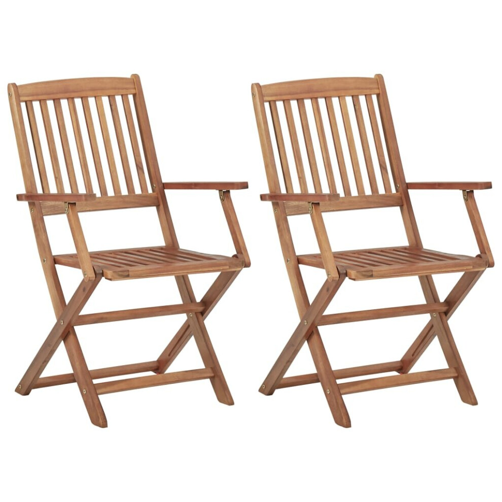 Vidaxl 2X Solid Acacia Wood Folding Outdoor Chairs Wooden Garden Dining Seat