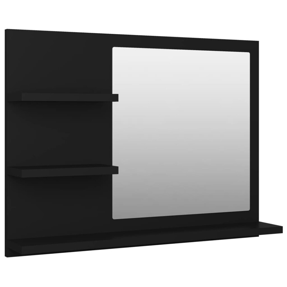 vidaXL Bathroom Mirror Black Engineered Wood Washroom Wall Mirror Furniture