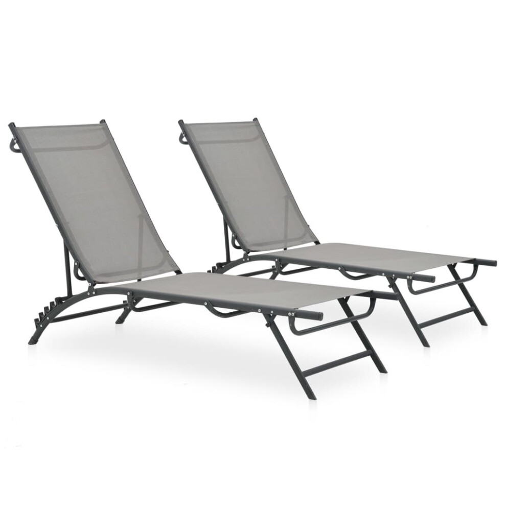 vidaXL 2x Sun Lounger Textilene and Steel Outdoor Furniture Garden Seating