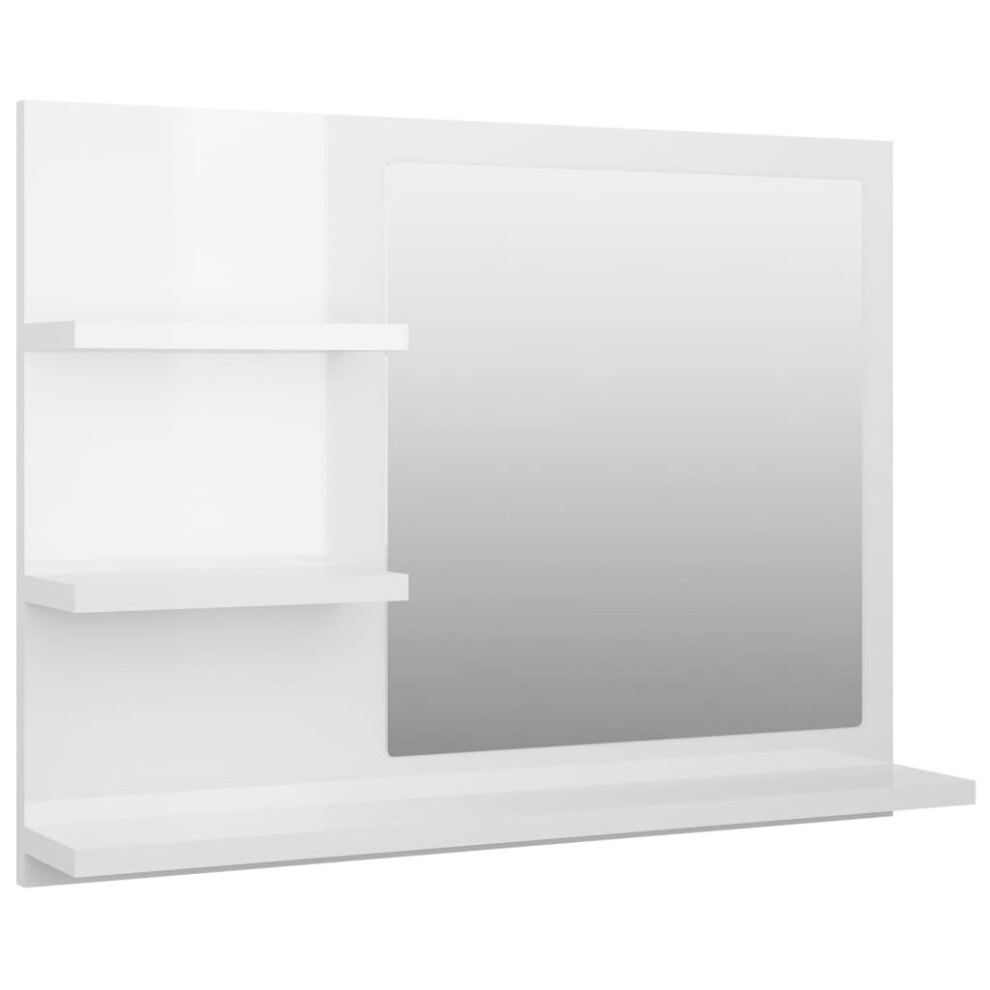 vidaXL Bathroom Mirror High Gloss White Engineered Wood Wall Mirror Furniture