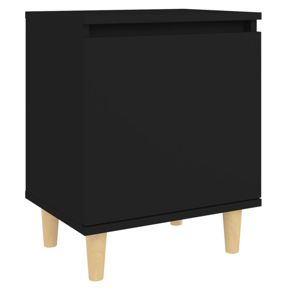 vidaXL Bed Cabinet With Solid Wood Legs Black Side Bedroom Table Nightstand