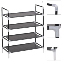 vidaXL Shoe Rack with 4 Shelves Metal and Non-woven Fabric Black Stand Unit