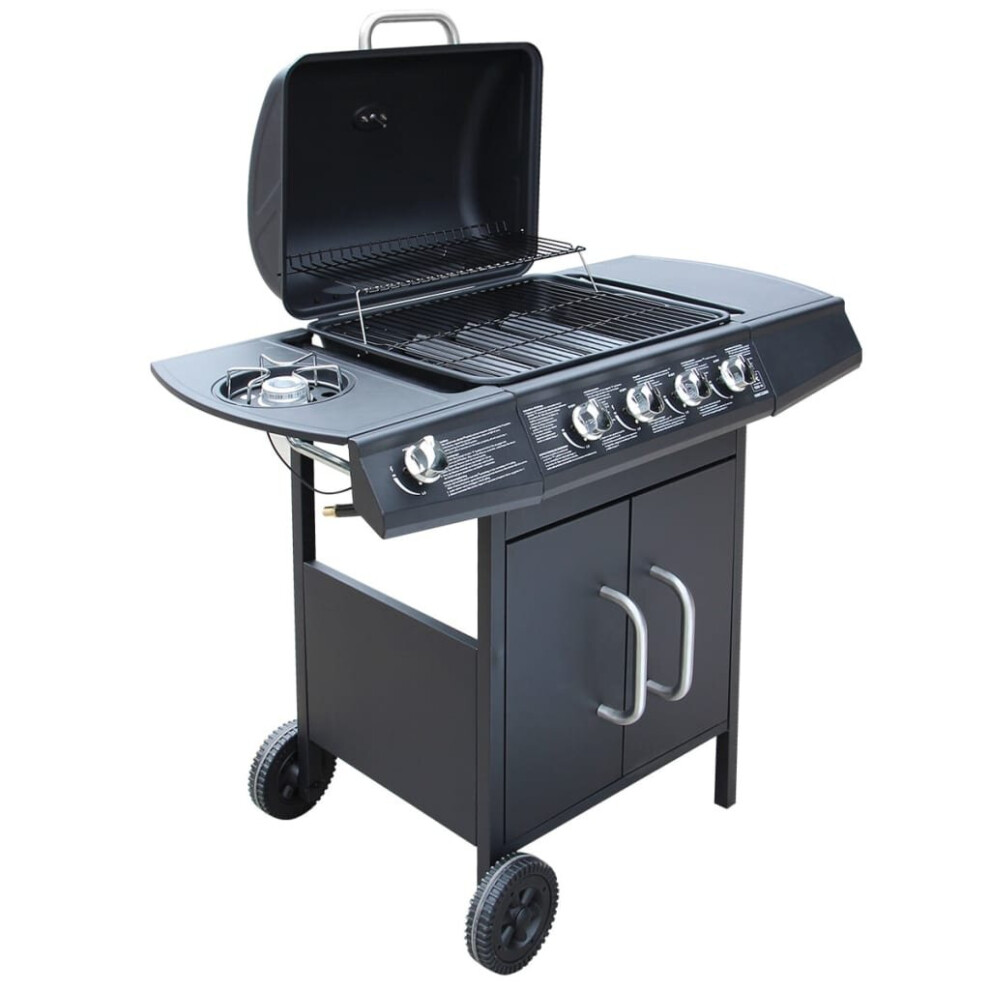 Vidaxl Gas Barbecue Grill 4+1 Cooking Zone With Bbq Cover Outdoor Garden Black