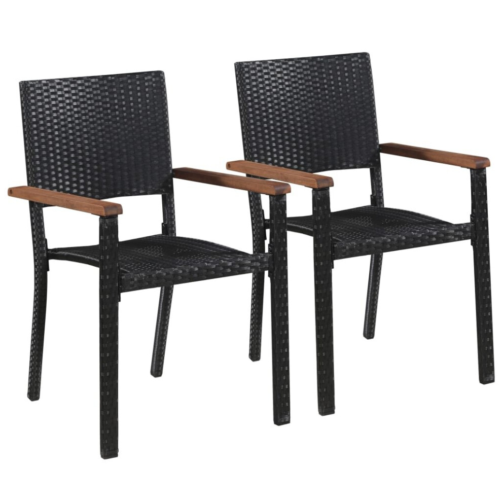 vidaXL 2x Outdoor Dining Chairs Poly Rattan Black Garden Patio Furniture Seat