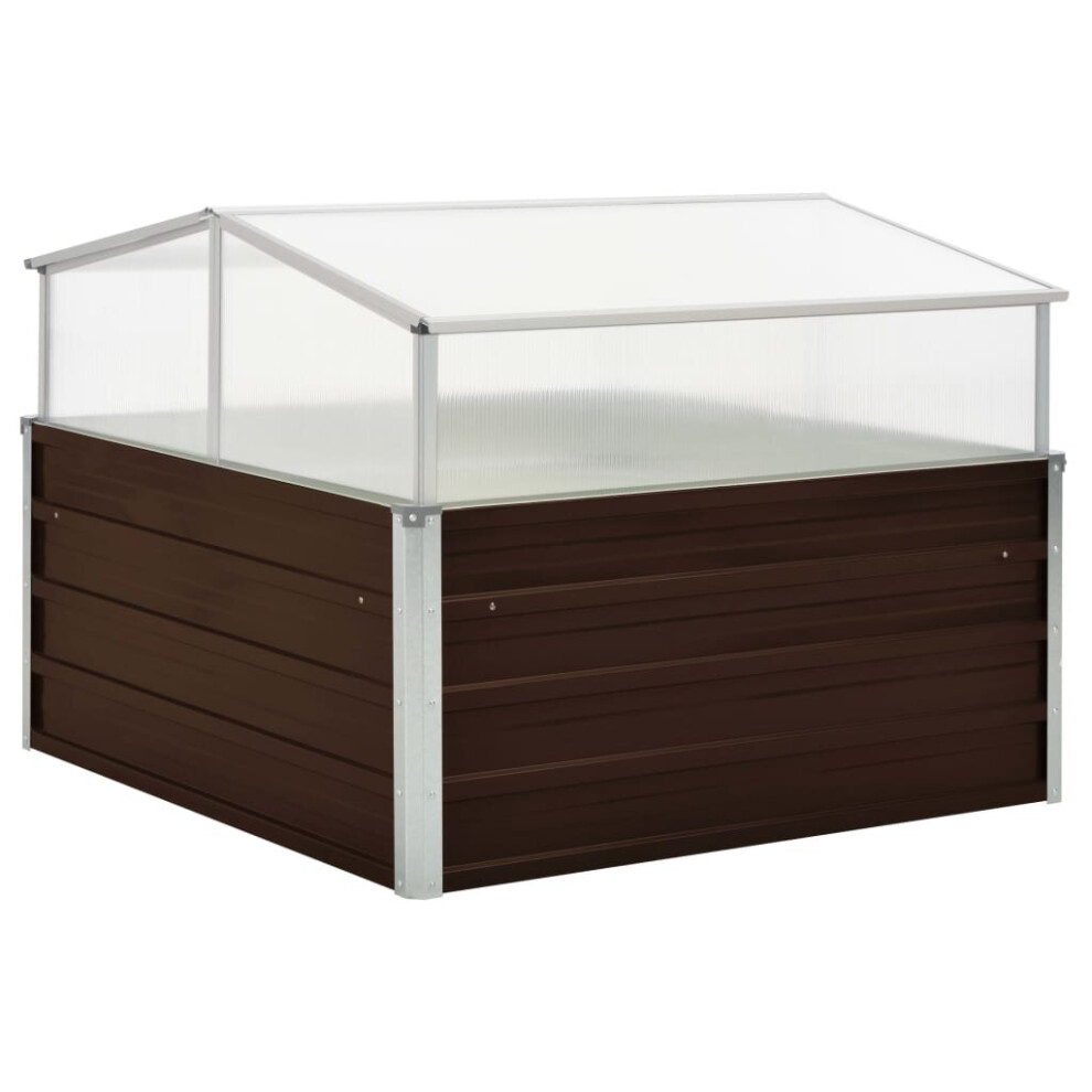 vidaXL Greenhouse Brown 100x100x85cm Durable Galvanised Steel Planter Box