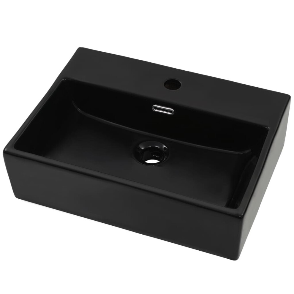 vidaXL Basin with Faucet Hole Ceramic Black 51.5x38.5x15cm Bathroom Wash Sink