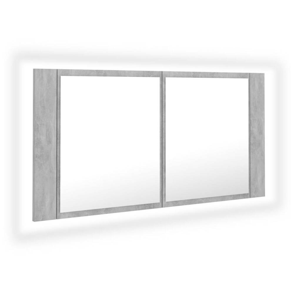 vidaXL LED Bathroom Mirror Cabinet Concrete Grey 90x12x45 Cm Acrylic Mirror