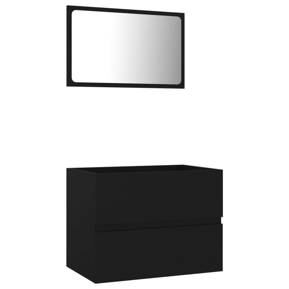 vidaXL Bathroom Furniture Set 2 Piece Black Engineered Wood Storage Cupboard