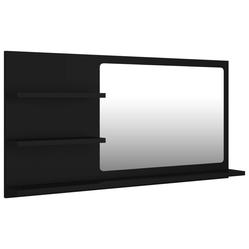 Vidaxl Bathroom Mirror Black Engineered Wood Washroom Wall Mirror Furniture