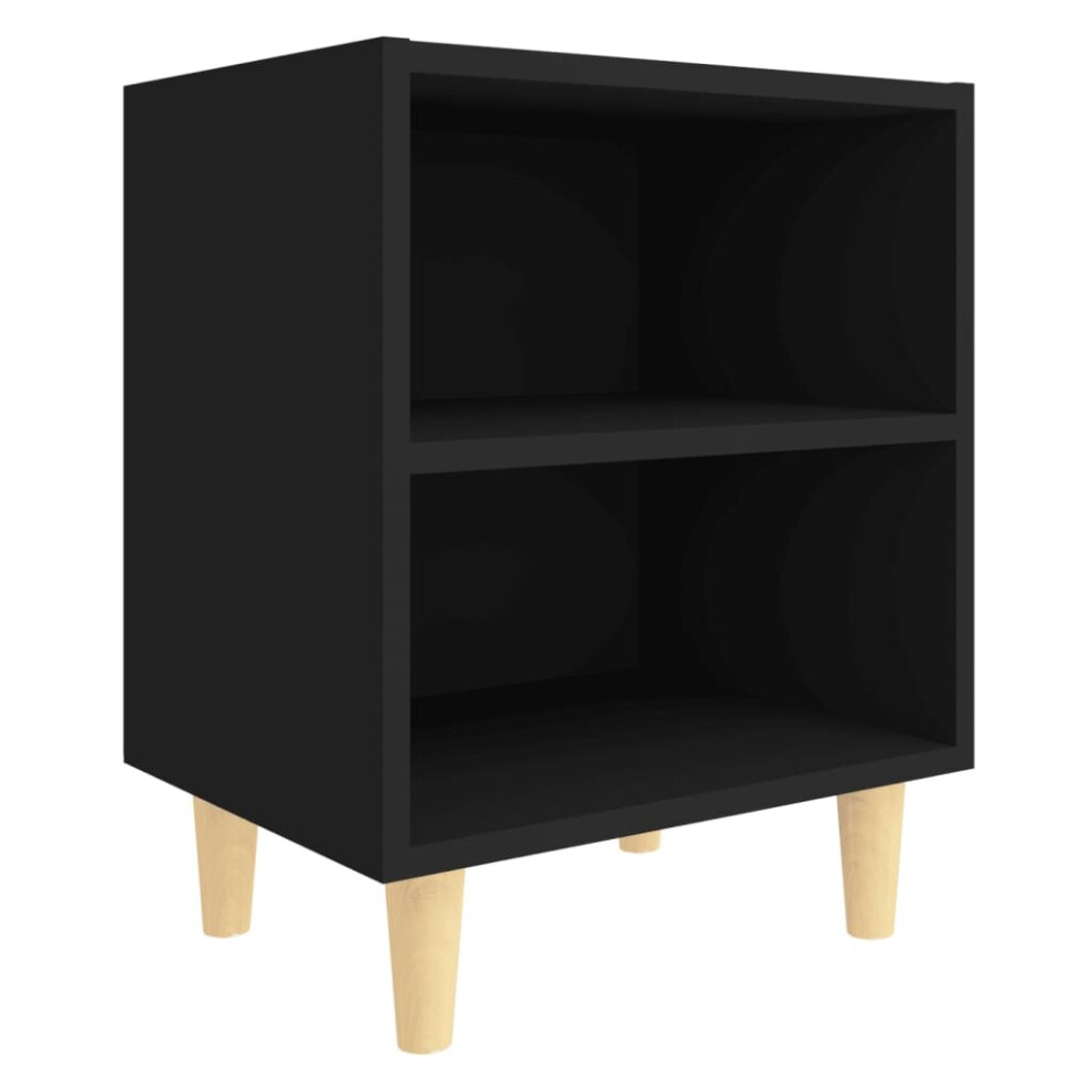 vidaXL Bed Cabinet with Solid Wood Legs Black Side Bedroom Table Nightstand