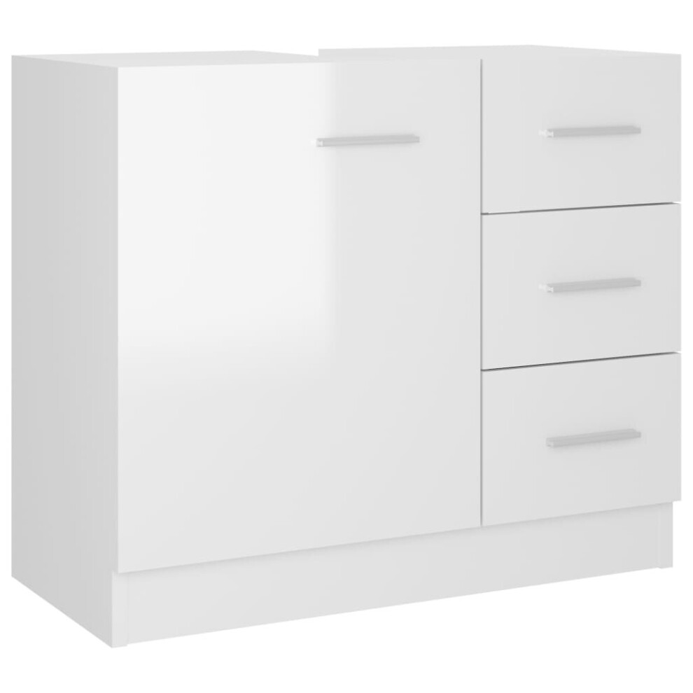 vidaXL Sink Cabinet High Gloss White Engineered Wood Cupboard Rack Organiser