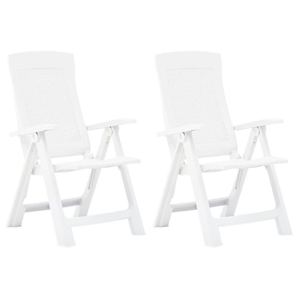 Vidaxl 2X Garden Reclining Chair Plastic White Outdoor Dining Folding Seat