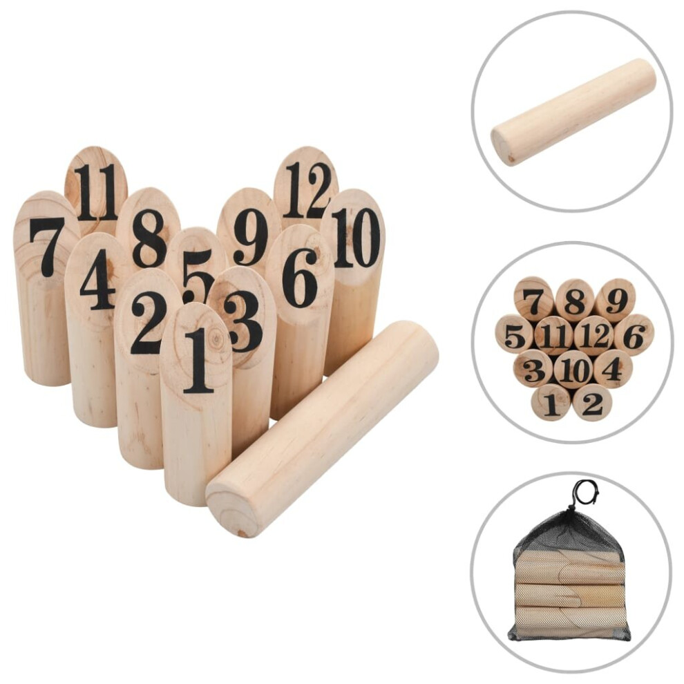 vidaXL Number Kubb Game Set Wood Solid Pine Wooden Original Garden Indoor Game