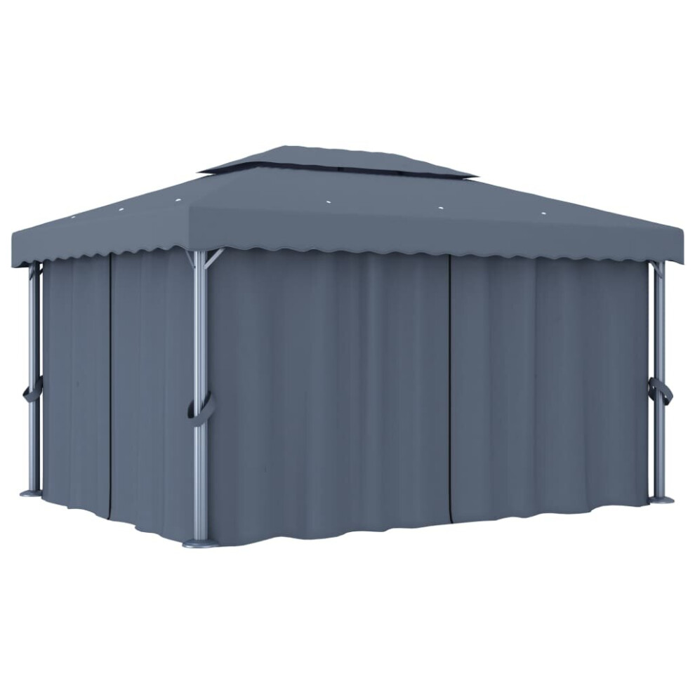 Vidaxl Gazebo With Curtain 4X3m Anthracite Aluminium Party Tent Canopy Marquee Grey